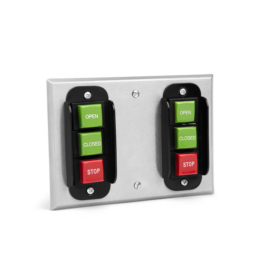 Pushbuttons on a three gang plate