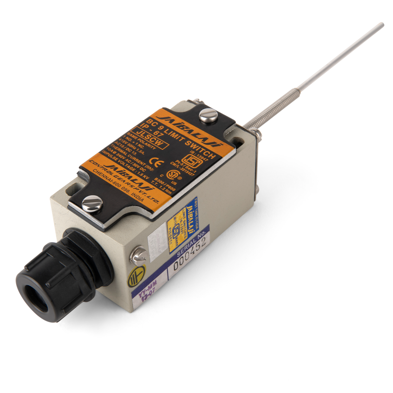 INTERRUPTOR DE FIN DE CARRERA CON RUEDAS DE GATO, HERMÉTICO Y A PRUEBA DE ACEITE, IP67, JLSCW